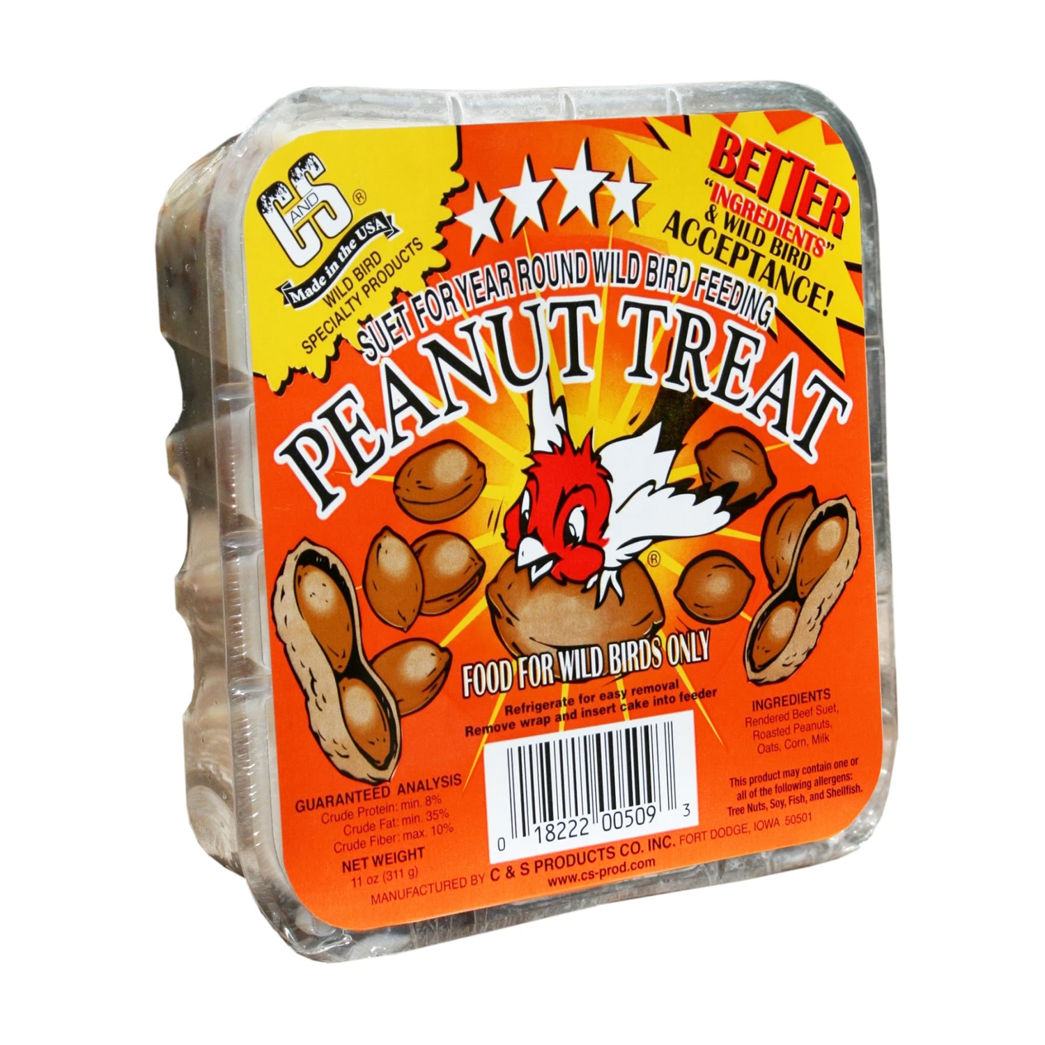 11 Ounce Peanut Suet Cake Bird Treat for Wild Birds