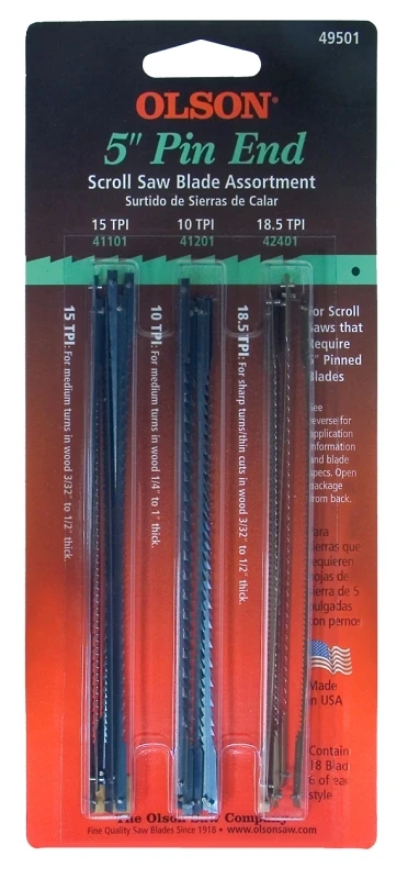 Olson 5 in. Carbon Steel Scroll Saw Blade Set 18.5 TPI 18 pk