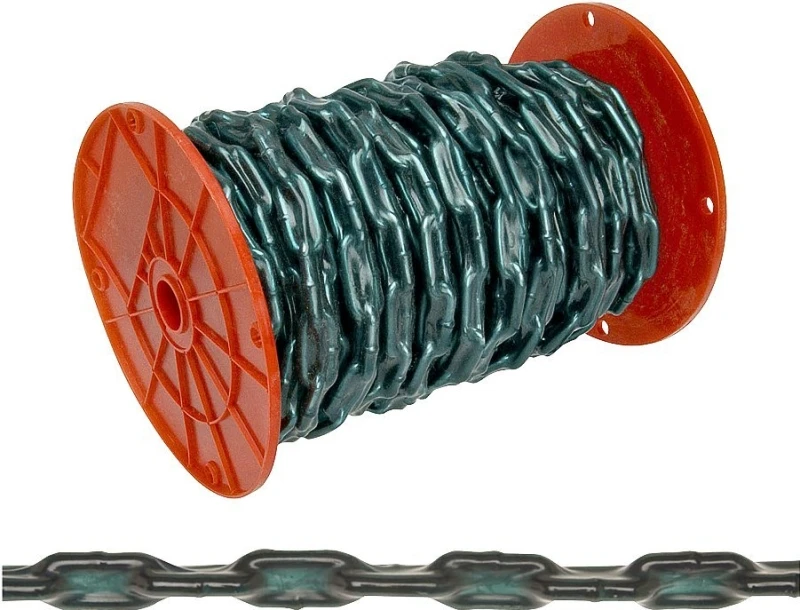 Straight Link Chain with Green Vinyl Sleeve, Size 2/0, 60 Feet Length