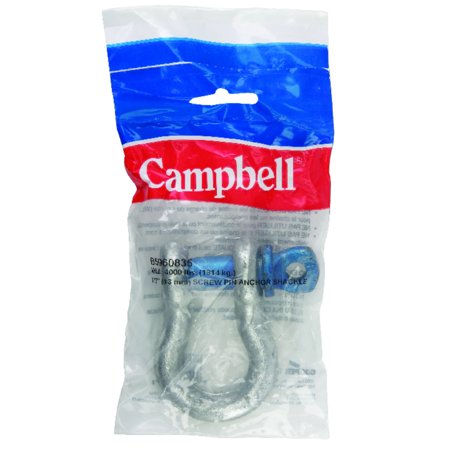 5/8 In. Forged Steel Screw Pin Anchor Shackle, 6500 Lb Load Capacity