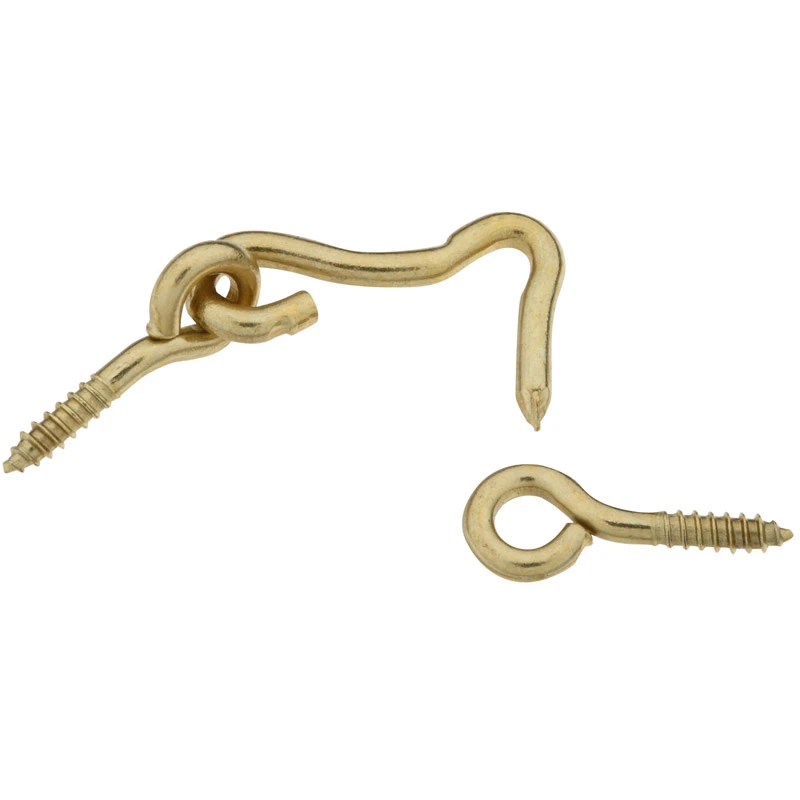 Hook & Eye, Solid Brass, 1-In., 2-Pk.