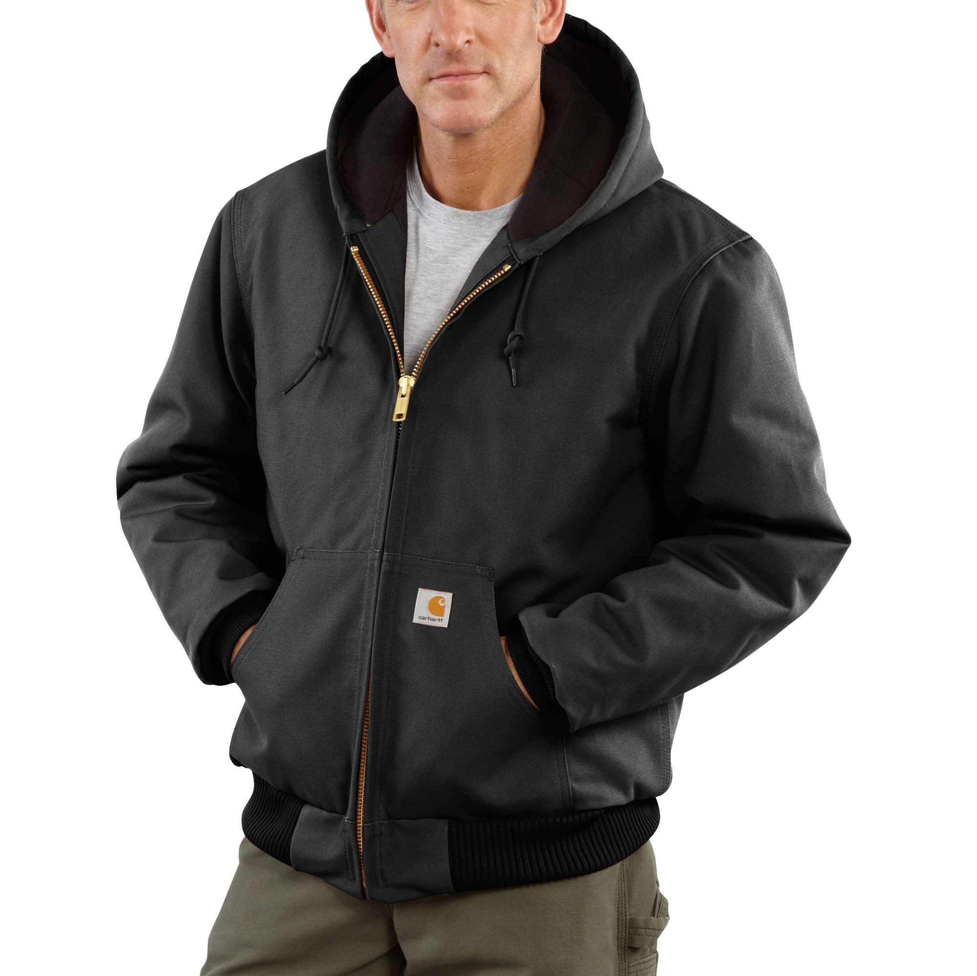 Duck Active Quilted Jacket with Hood, Flannel Lined, Black, Medium Size