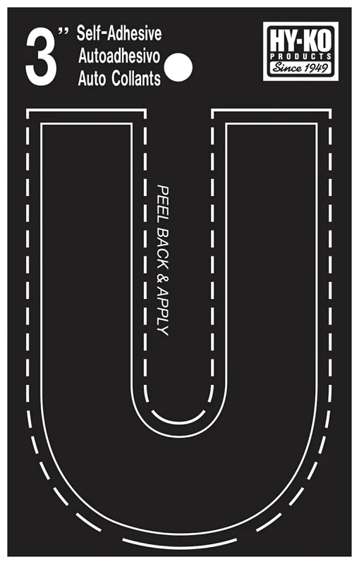 3 In. Black Vinyl Self-adhesive Letter U - Weather Resistant