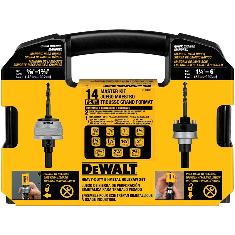 D180005 14-piece Master Bi-metal Hole Saw Kit With Quick-change Mandrels