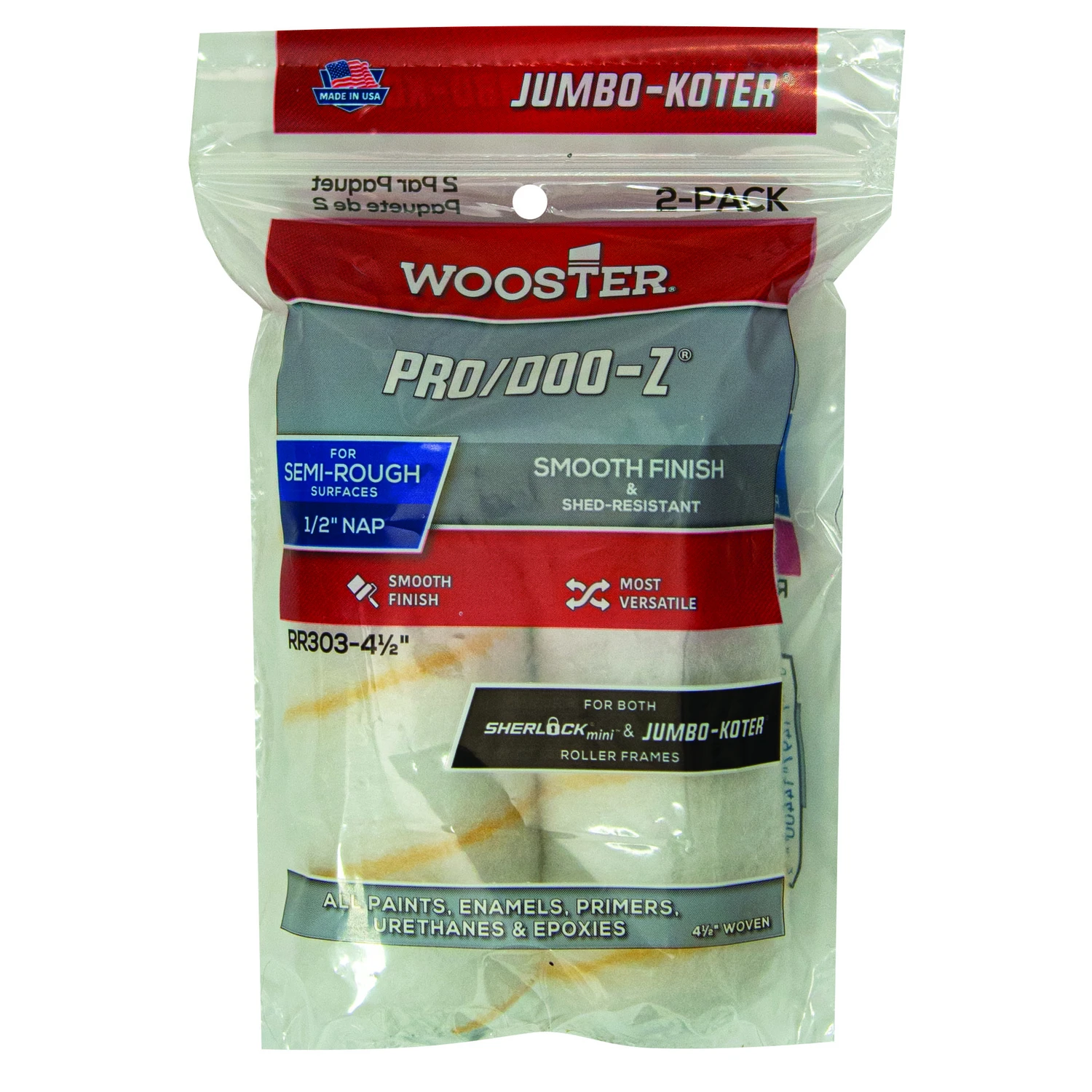 Wooster Pro/Doo-Z Woven 4 1/2 in. W X 1/2 in. Mini Paint Roller Cover 2 pk