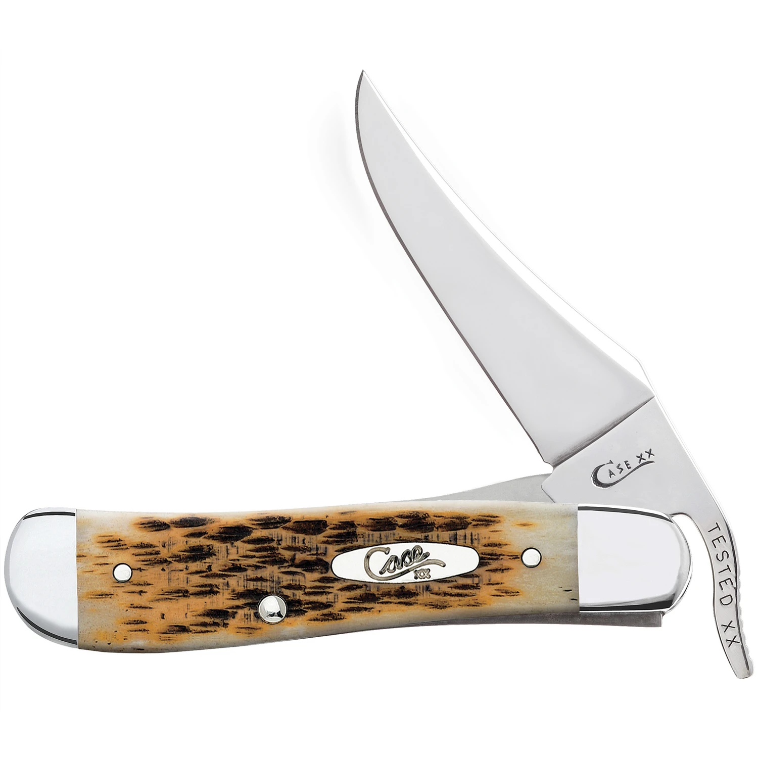 Amber Bone Handle Peach Seed Jig RussLock Pocket Knife with Secure Locking Mechanism