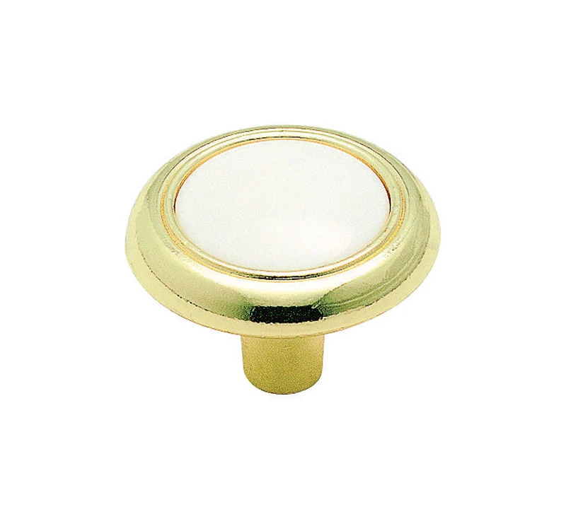 Amerock Allison Round Cabinet Knob 1-1/4 in. Dia. 15/16 in. Polished Brass White 1 pk