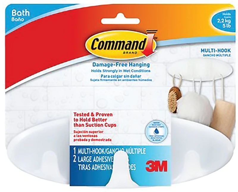 Bath21-es Bath Multi-hook With Water-resistant Strips, Holds 5 Lbs