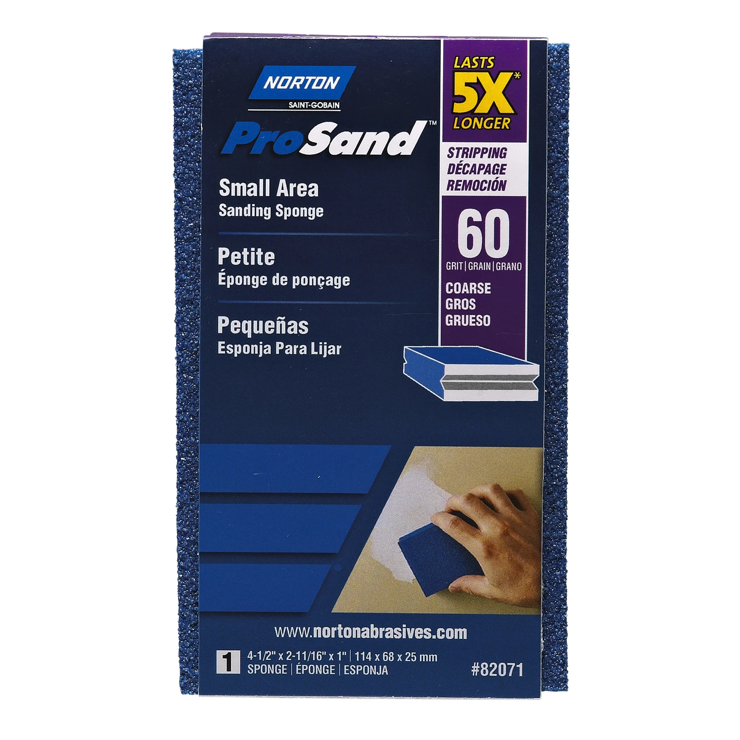 Prosand 82071 Sanding Sponge, 4-1/2 In L X 2-11/16 In W, 60 Grit Coarse