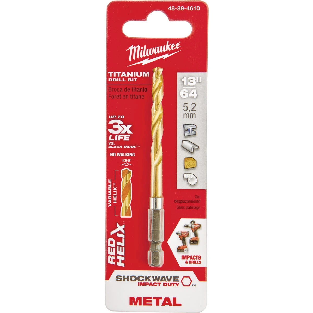 Shockwave Impact-Duty Titanium Coated Drill Bit, 13/64 Inch Diameter