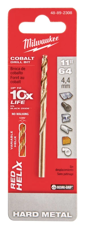 Red Helix 11/64 In. Cobalt Drill Bit, 3.31 In. Length, 135 Degree Tip