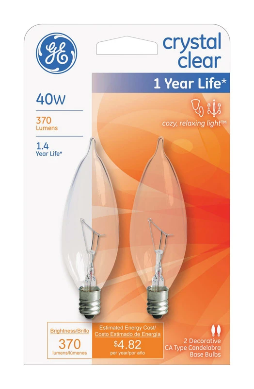 Candelabra Light Bulb, Bent Tip, 40-Watts, 2-Pk.