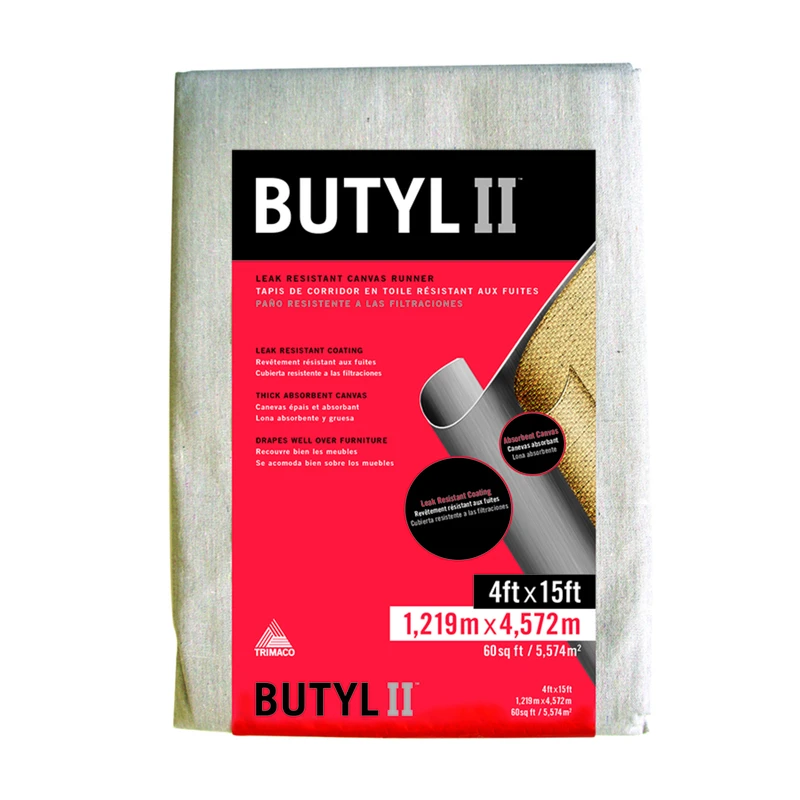 Butyl II Canvas Drop Cloth, Leak-Resistant Poly Back, 4 x 15 Ft.
