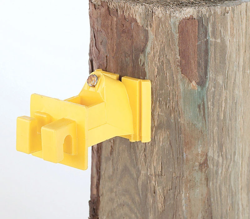 Electric Fence Insulator, Snug-Fit on Wood Post, With Nail, Yellow 25-Pk.