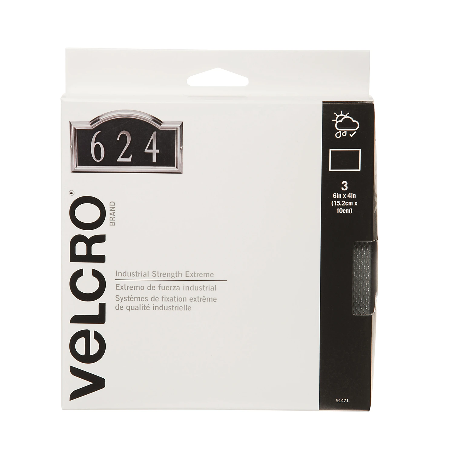 VELCRO Brand Industrial Strength Extreme Black 4 In. x 6 In. Adhesive Hook & Loop Strip (3 Ct.)