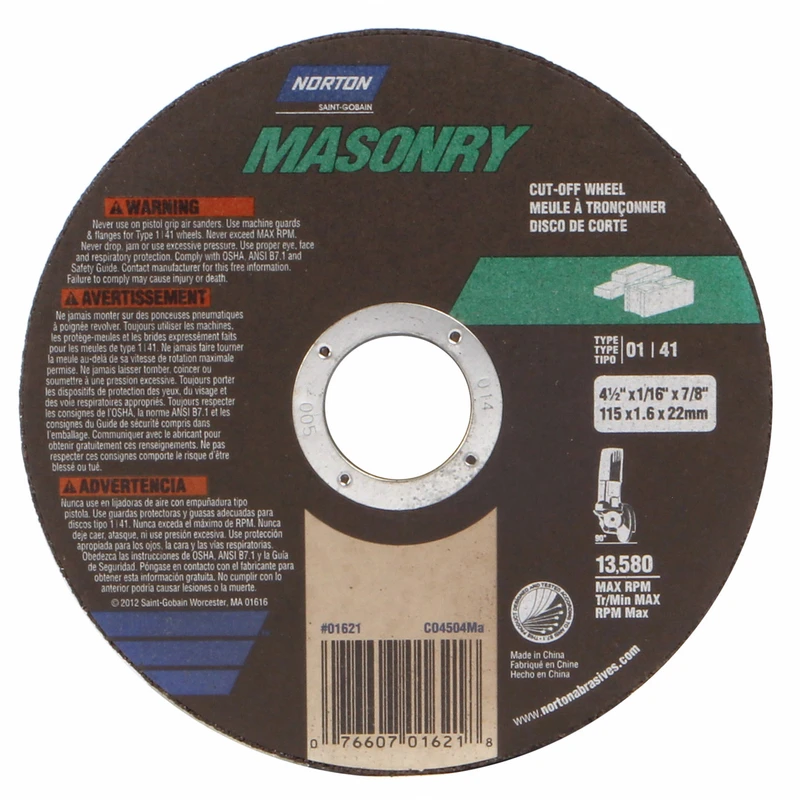 4-1/2 In. Dia. X 1/16 In. Thick Cut-off Wheel, 7/8 In. Arbor, 30 Grit