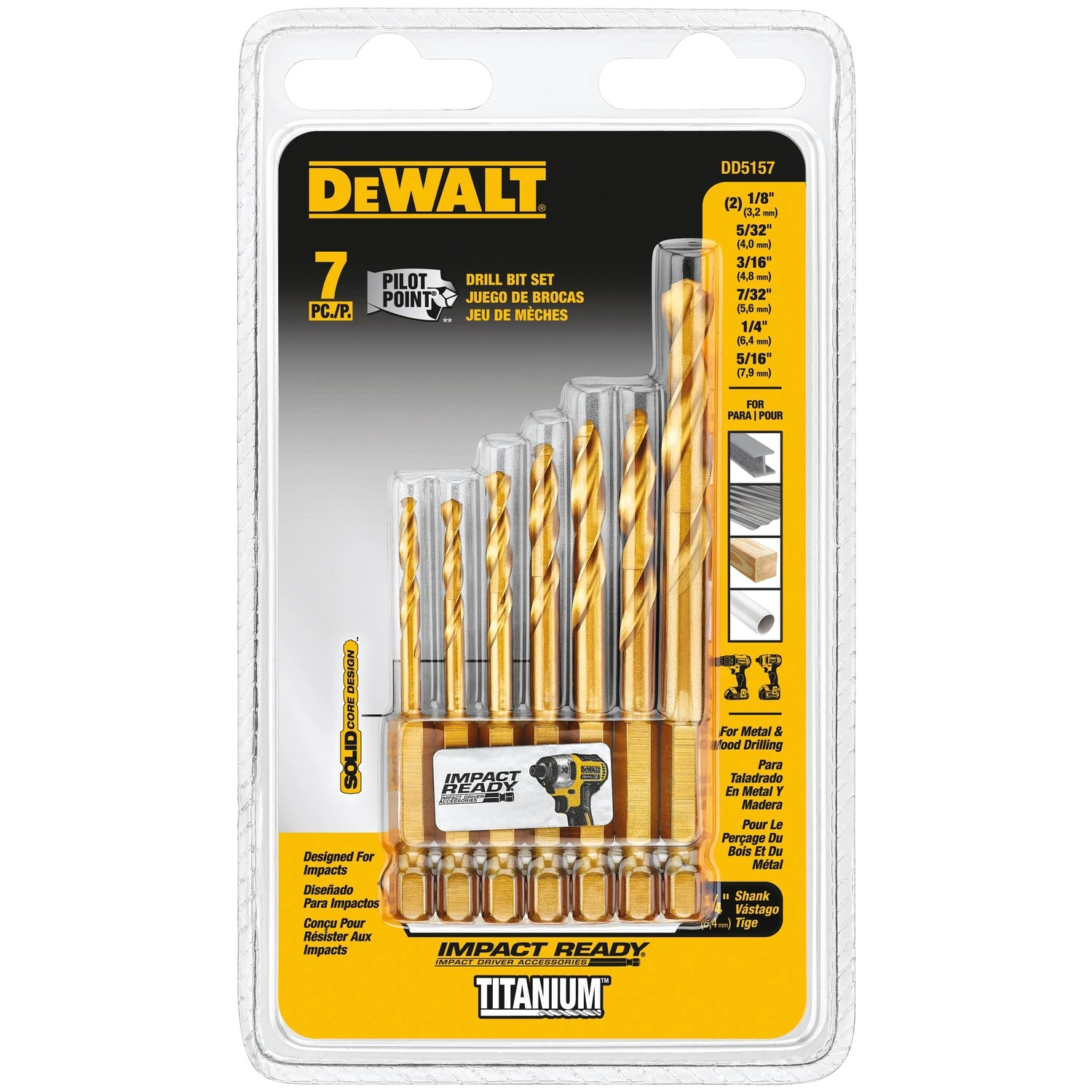 7 Piece Titanium Coated Impact Ready Drill Bit Set for Enhanced Durability