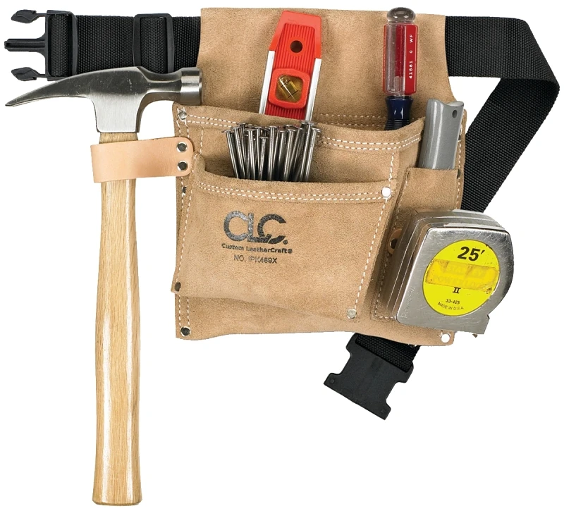 3-pocket Suede Leather Nail & Tool Bag With Adjustable Belt