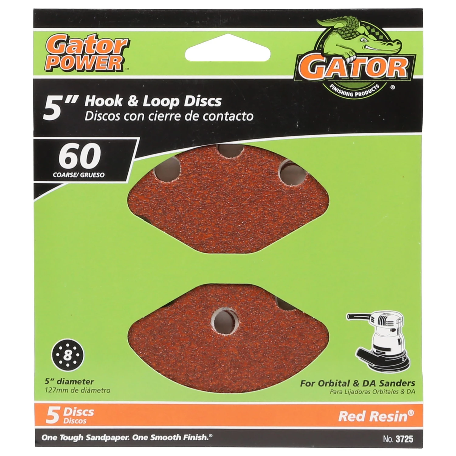 Gator 3725 Sanding Disc, 5 in Dia, 60 Grit, Coarse, Aluminum Oxide Abrasive, Vented