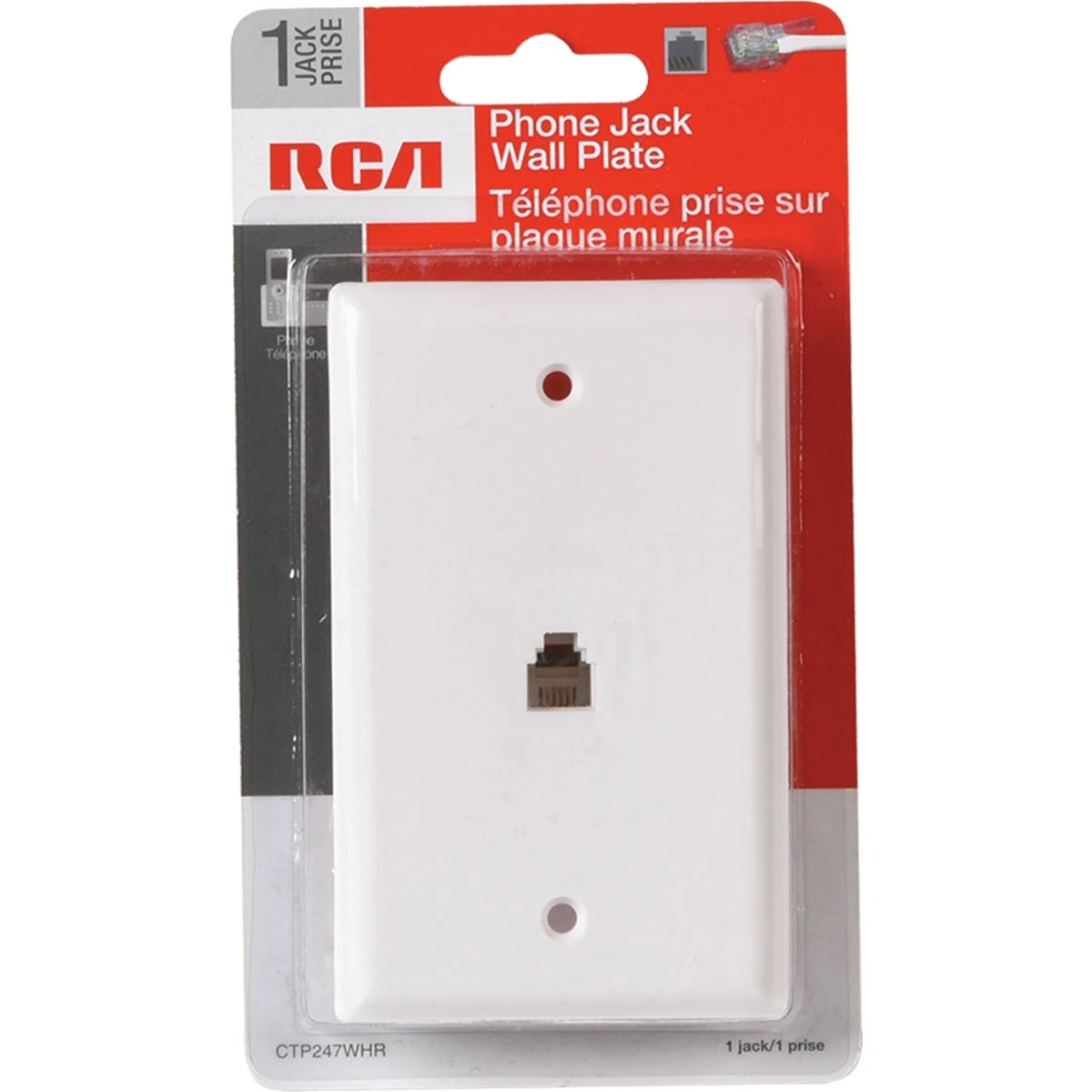 White Flush Mount Telephone Jack For 2-line Wall Outlet, Model Tp247whr