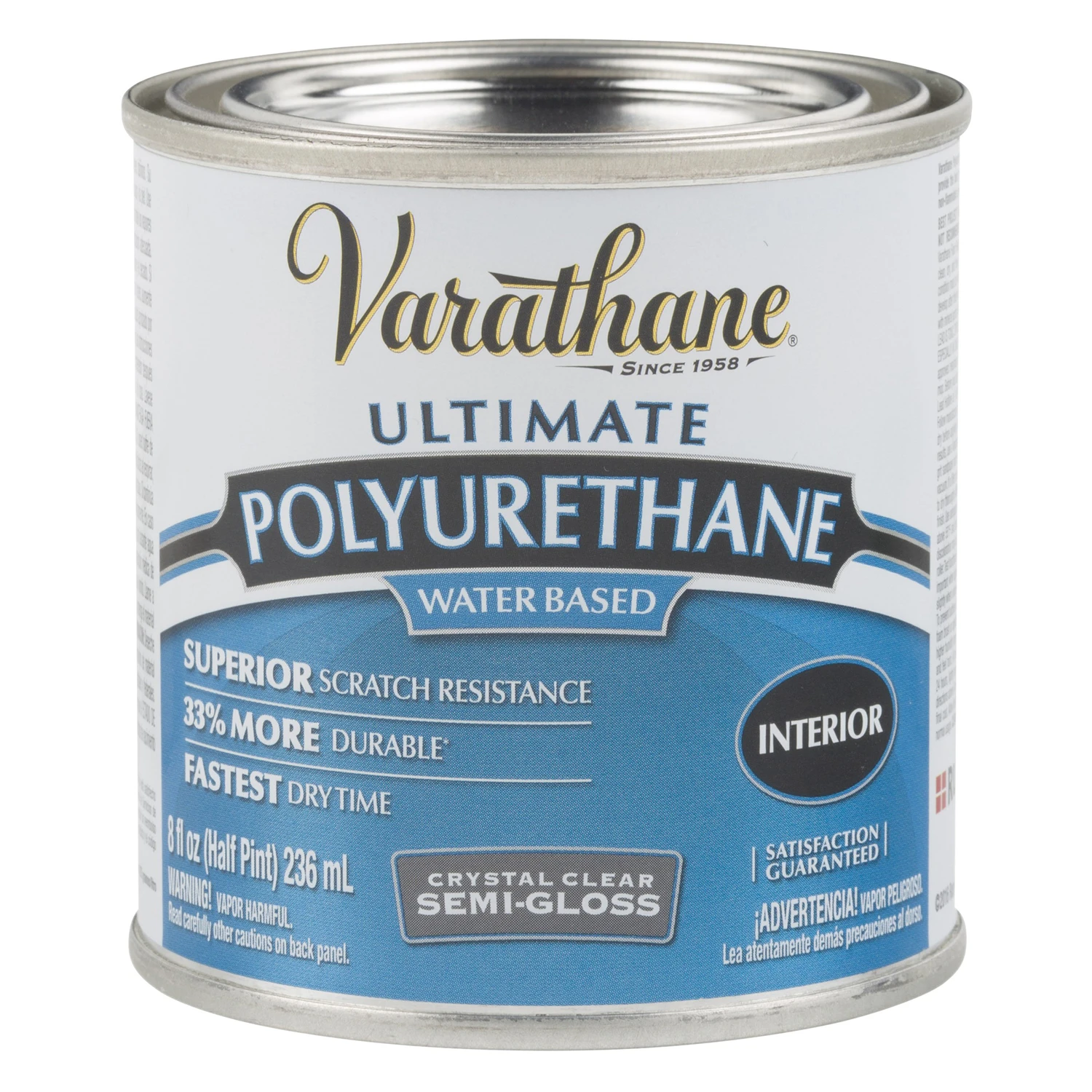 Semi-Gloss Interior Waterborne Diamond Polyurethane Finish, One Half Pint