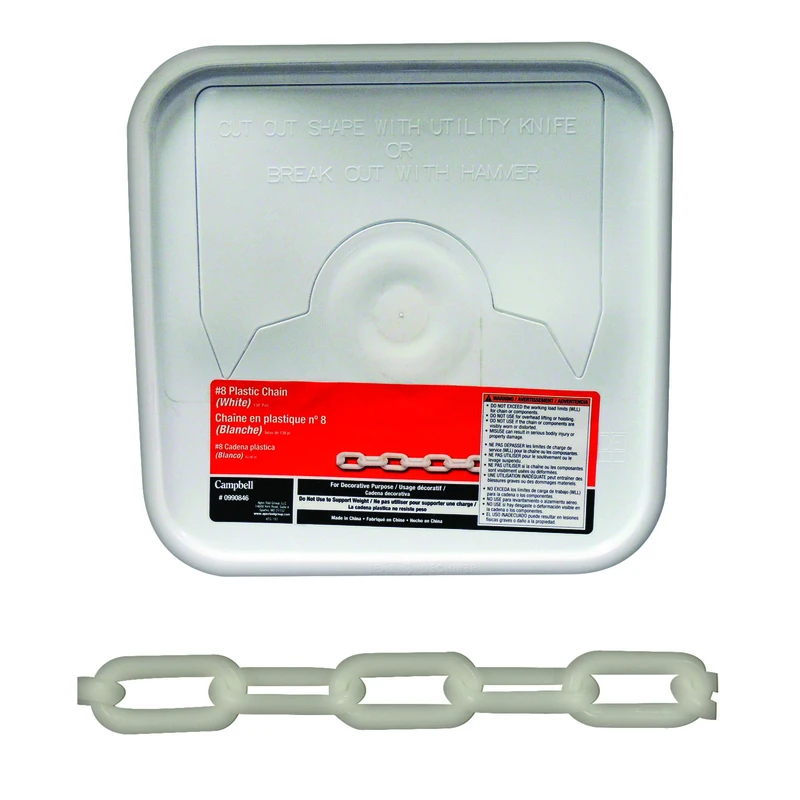 #8 White Plastic Decorative Chain, 138 Ft Length, 0.29 In Diameter