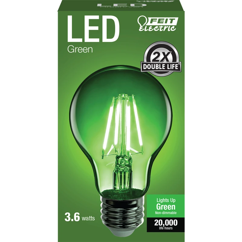 A19/tg/led Green Filament Led Bulb, E26 Base, 4.5w, Dimmable, 20,000 Hrs, 1 Pk