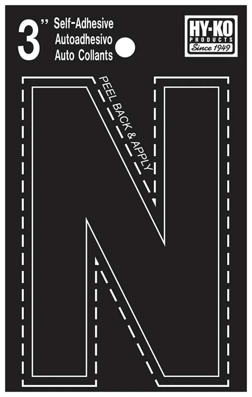 3 In. Black Vinyl Self-adhesive Letter N - Weather-resistant Die-cut