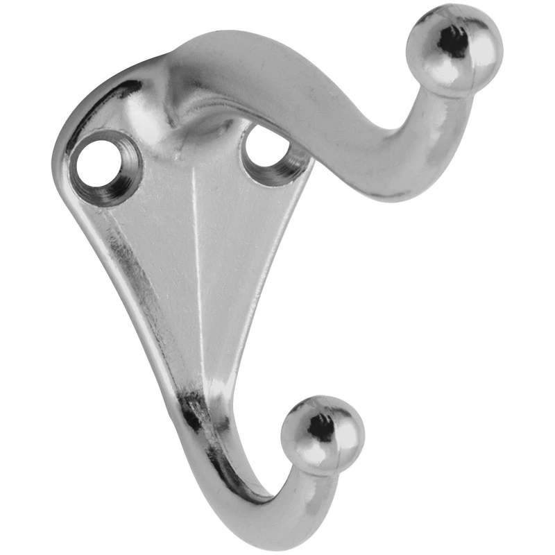 Hat & Coat Hook, Nickel Finish, 2-Pk.