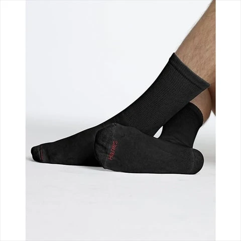 HANES MEN CREW SOCK BLACK 12PK