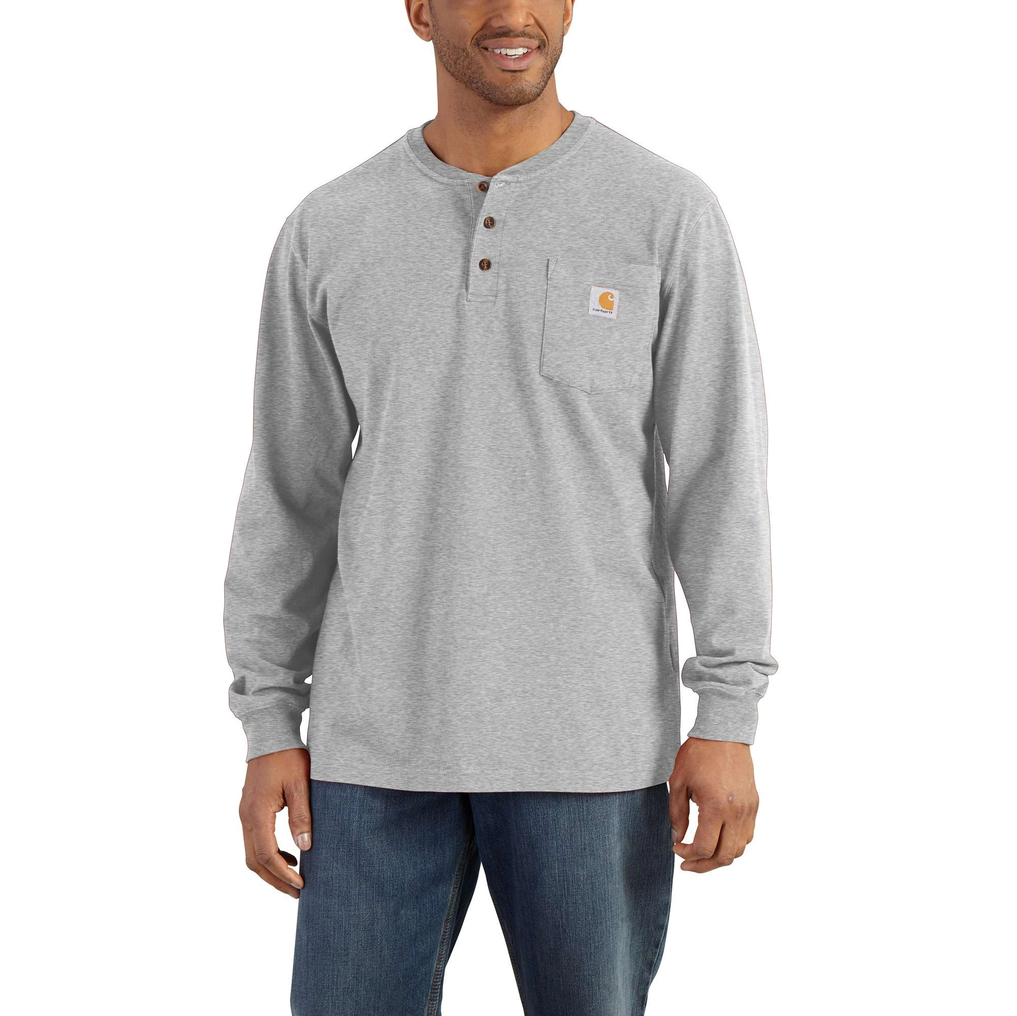 Men's Loose Fit Heavyweight Long-sleeve Pocket Henley T-shirt - Xl Heather Gray