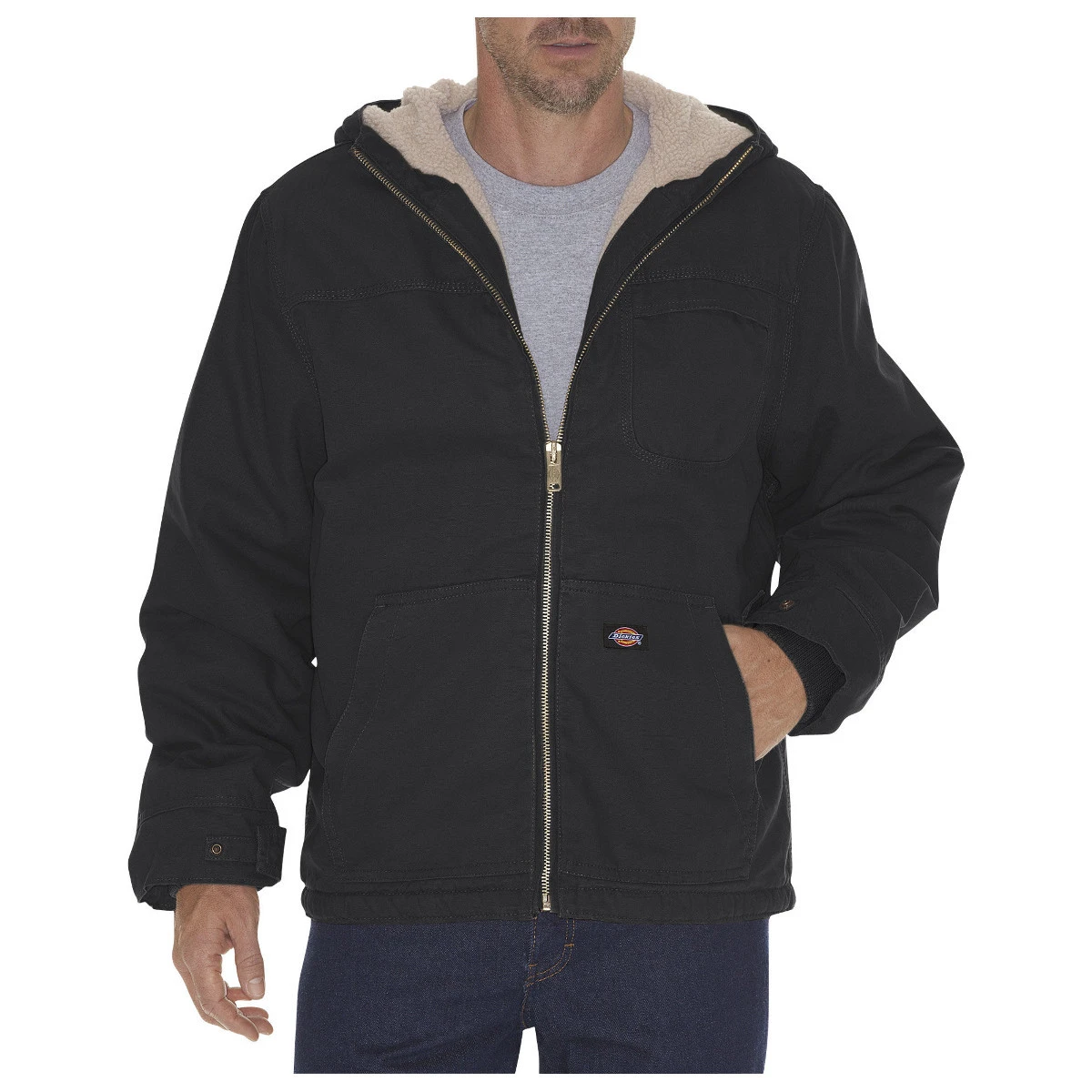 Men's X-large Rinsed Black Duck Sherpa Lined Hooded Jacket By Dickies
