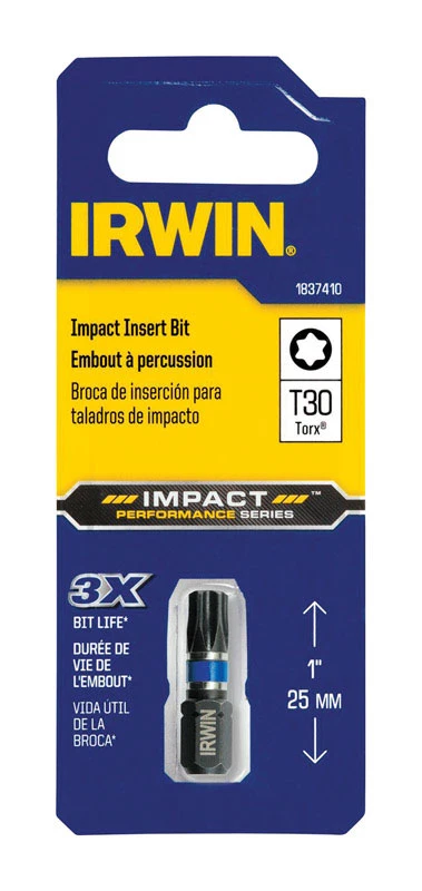 Irwin T30 Torx Impact Insert Bit 1 In. Long Steel 1 Pc. Model 1837410
