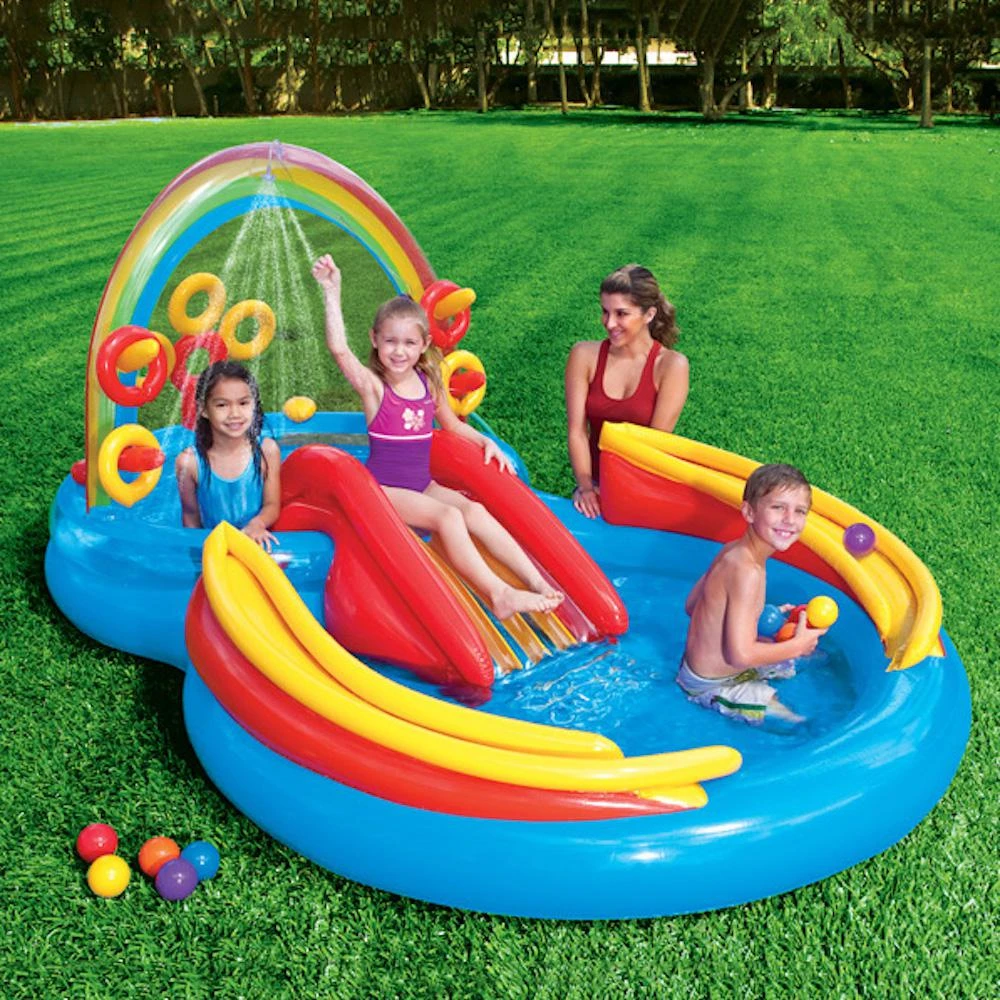 Multicolored Vinyl Inflatable Rainbow Ring Play Center 117 In. X 76 In.