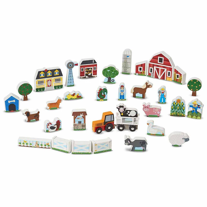 Wooden Farm & Tractor Play Set - 33 Piece Imaginative Play Set (model 4800)