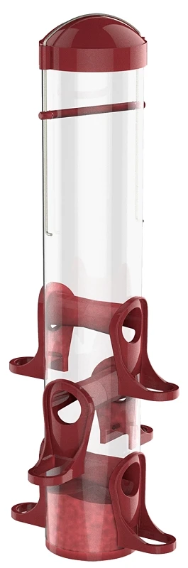 1.6 Lb Capacity Red Plastic Tube Bird Feeder With 6 Ports
