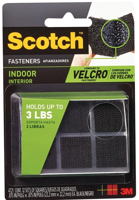 Rf4721 7/8 In. X 7/8 In. Black Indoor Fasteners, Pack Of 12, 3 Lb Hold