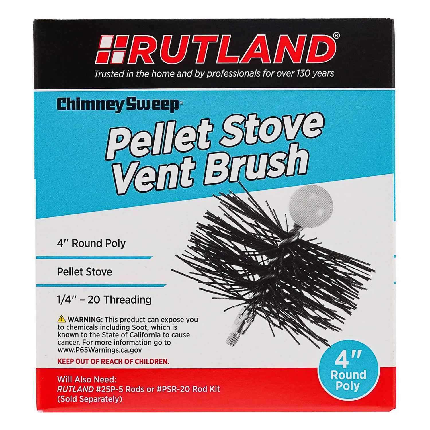 Ps-4 4-inch Round Poly Pellet Stove Vent Brush With 1/4-20 Thread