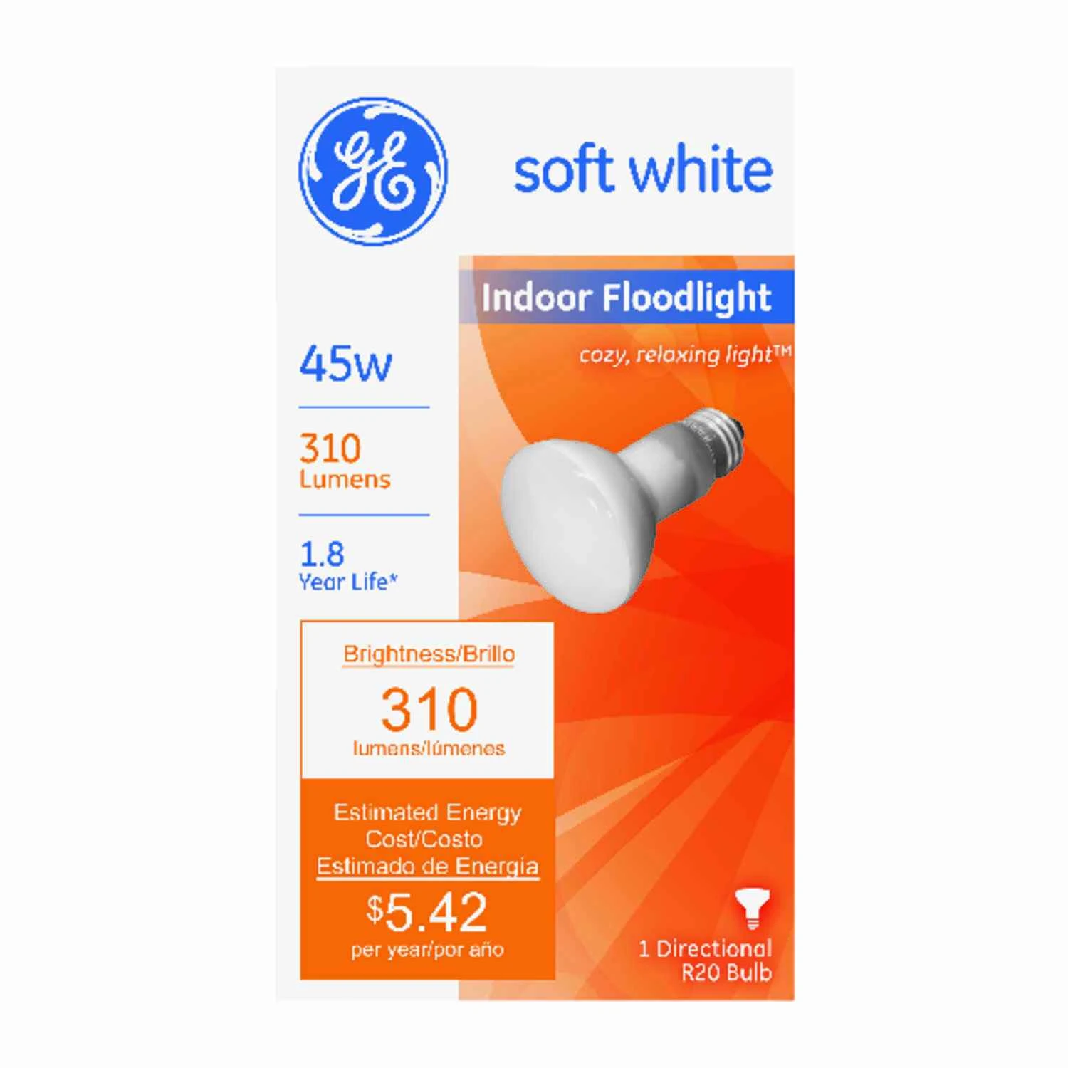 GE 45 watts R20 Incandescent Bulb 310 lumens Soft White Floodlight 1 pk