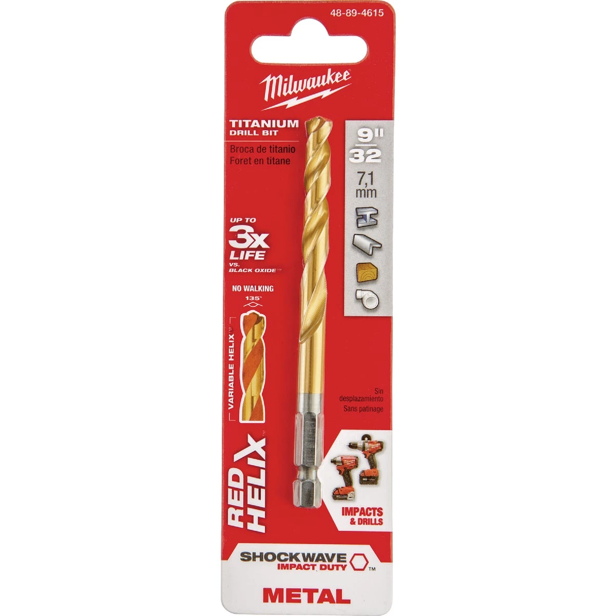 Shockwave Impact-Duty Titanium Coated Drill Bit, 9/32 Inch Diameter