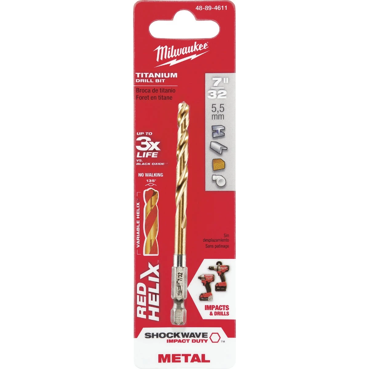 Shockwave Impact-Duty Titanium Coated Drill Bit, 7/32 Inch Diameter