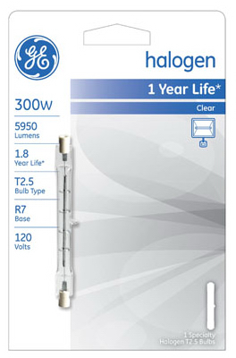 Halogen Quartz Light Bulb, Clear, 300 Watt