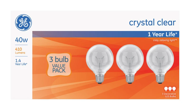 Incandescent Globe Light Bulbs, 40-Watts Clear, 3-Pk.