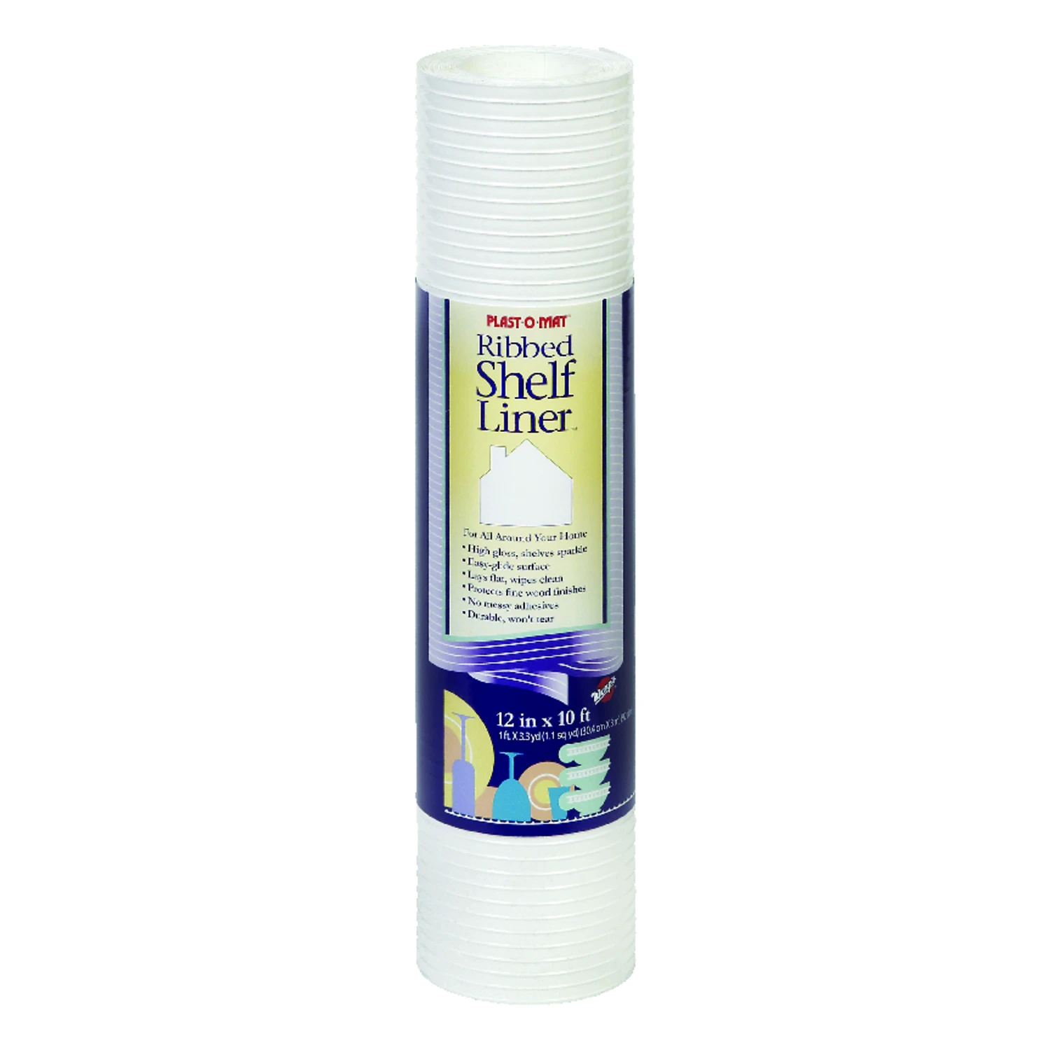 Plast-o-mat 12 In. X 10 Ft. White Ribbed Non-adhesive Shelf Liner
