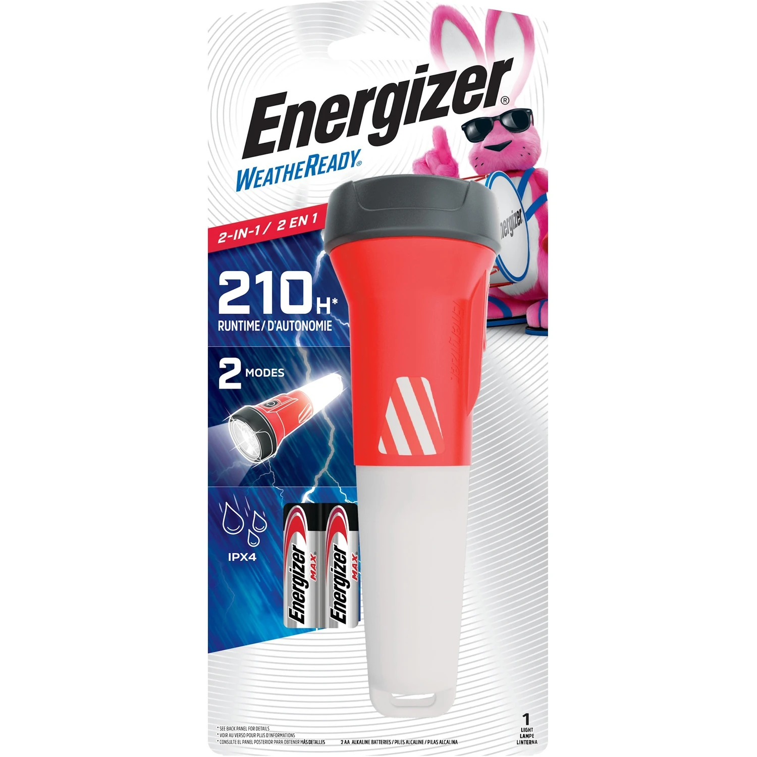 Weatheready 2-in-1 Led Flashlight 55 Lumens Black & Red Aa Battery