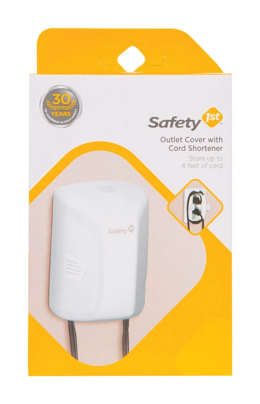 White Plastic Outlet Cover With Built-in Cord Shortener, Model 48308