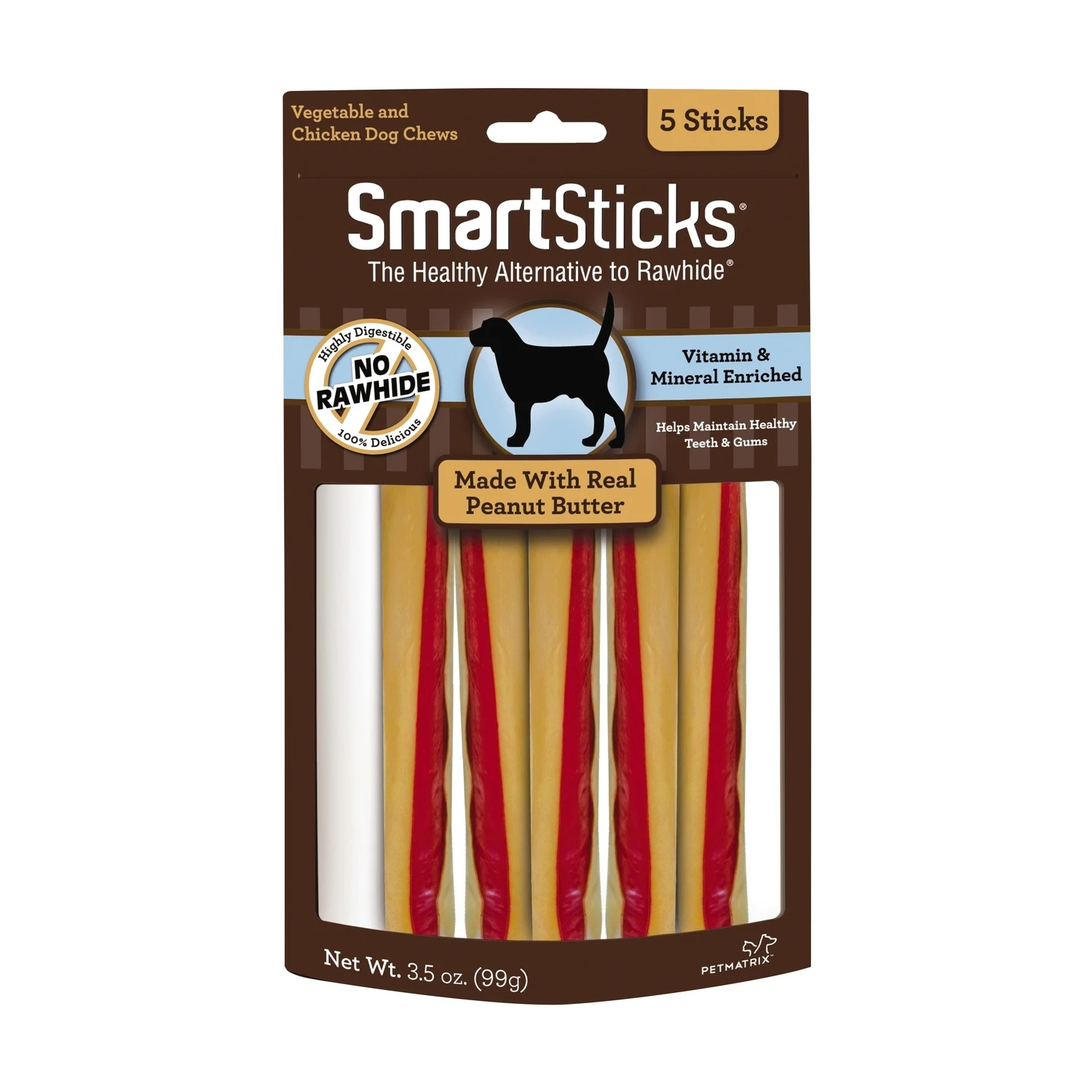 SmartBones NO-RAWHIDE Peanut Butter Stick Dog Chews, 5 Pk