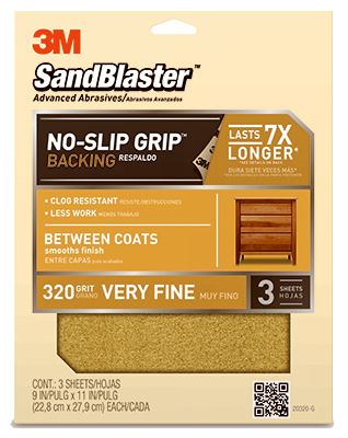 Sandblaster No Slip Grip Sandpaper, 320-Grit, Gold, 9 x 11-In., 3-Pk.