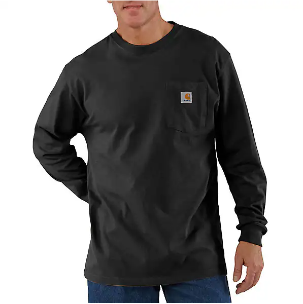 Black Long-Sleeve Pocket T-Shirt, Tall Size Extra Extra Large