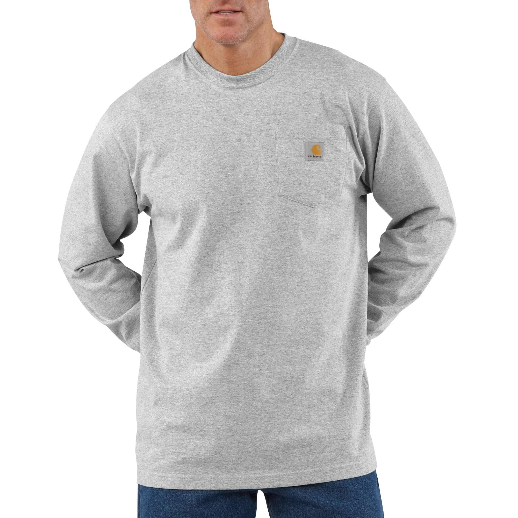Men's Long Sleeve Pocket T-shirt, Heather Gray, Xl Regular Fit